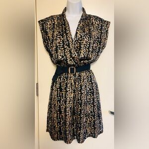 BAR III - geometric designs on black, front wrap mini dress